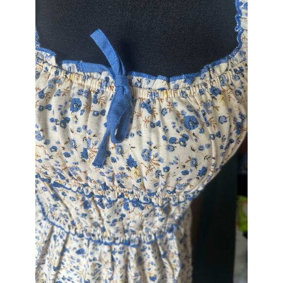 Japna Blue Beige Floral Ruched Sundress – Size M – Summer Boho Chic - Picture 2 of 6